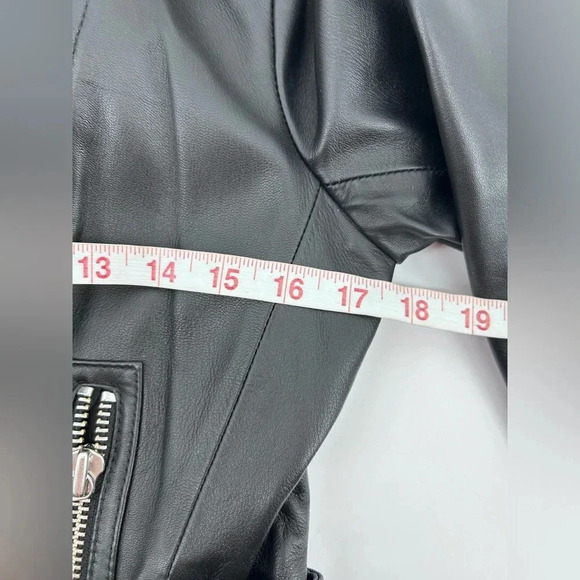 French Connection 100% Real leather jacket Black Motorcycle Look Size 4 - Picture 12 of 14